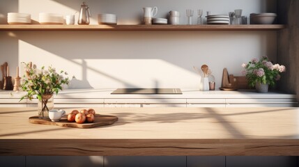 A kitchen environment in the style of a chic modern counter setting bathed in soft. - Powered by Adobe