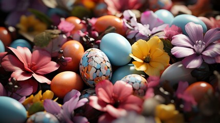 Fototapeta na wymiar Easter Background Eggs Spring Flowers Decoration , Background HD, Illustrations