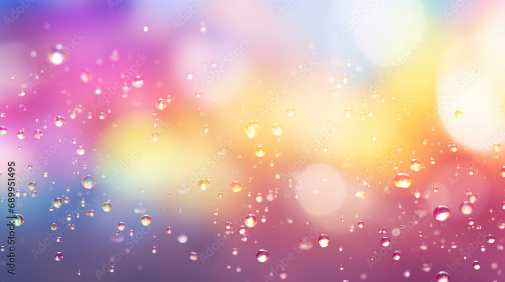 Poster raindrops on colorful background with bokeh effect. abstract texture.