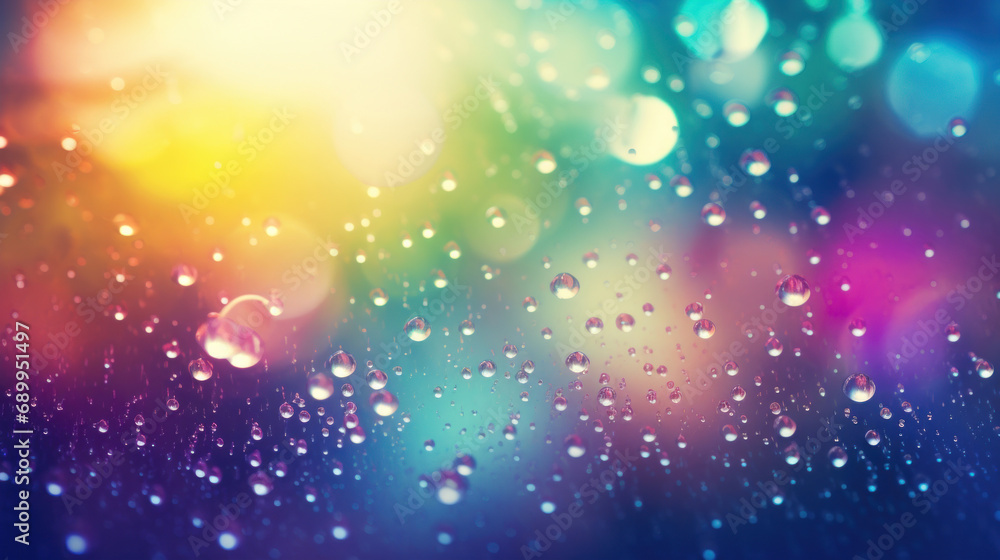 Poster rain drops on colorful bokeh background, abstract texture background