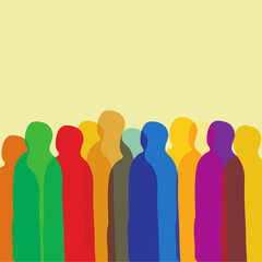 group of people silhouette stand together in vibrant color scheme