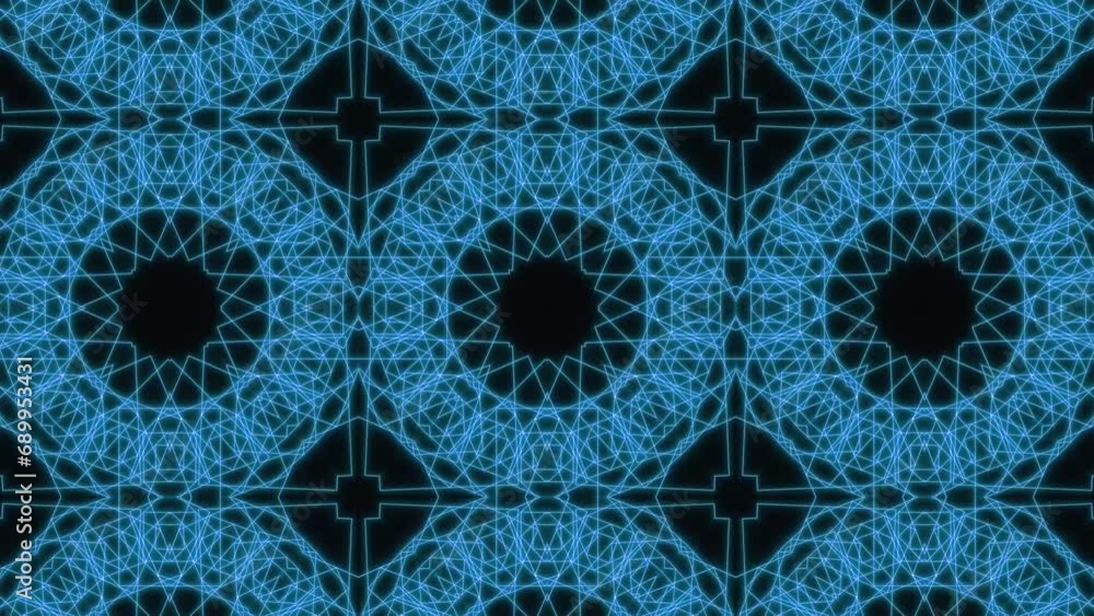 Poster sacred geometry, fractal blue morphing patterned,shapes, seamless vj loop