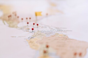 Central America Travel Destinations Pinned on Map