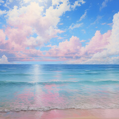 Fototapeta na wymiar beach with clouds, water, nature, illustration, ocean, clouds ,Ai generated 