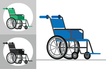 Fototapeta na wymiar Wheelchairs, blue, green, black on a white background