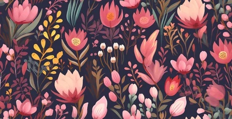 Fotobehang repeat textile ornament print romantic graphic meadow fabric wallpaper drawing bouquet botanical © shabanashoukat49