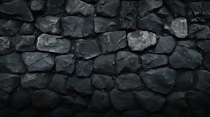 Fototapeta premium A wall of uneven, rugged stone blocks tightly fitted together, with subtle variations in size and color, creating a solid and durable structure.