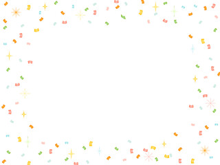 水彩風のカラフルで可愛いキラキラと風紙吹雪のフレームイラスト