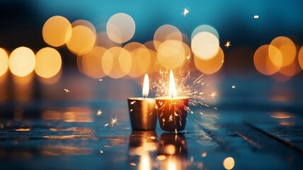 sparklers on the floor, with blur background, sparklers, celebration