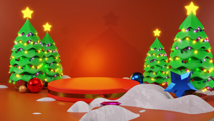 Merry Christmas promotional poster banner with product display and red background,