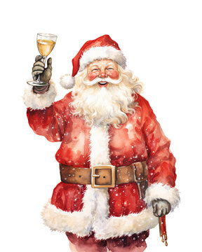 A festive watercolor illustration showcasing a celebratory Santa masterpiece in charming clipart style.