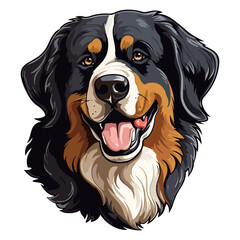 Bernese mountain Dog Portrait Sticker, Dog head mascot logo illustration, Dog character, generative ai - obrazy, fototapety, plakaty