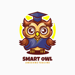 Vector Logo Illustration Smart Owl Mascot Cartoon Style.