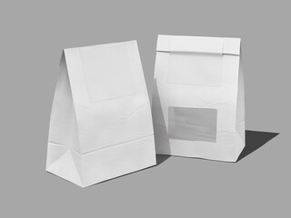 Isometric White Blank Paper Bag Mockup 3D Rendered Front and Back