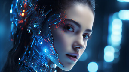 Stunning cyber girl, Steampunk Future Vision Girl, gorgeous robotic woman spiritual crystal goddess, copy space