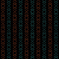 decorative art. hand drawn squares, crosses, triangles. dark repetitive background. vector seamless pattern. geometric fabric swatch. wrapping paper. design template for textile, linen, home decor