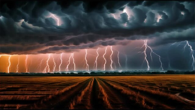 an intense thunderstorm approaching a desolate plain