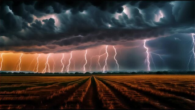 an intense thunderstorm approaching a desolate plain