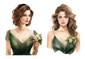 Bride, watercolor clipart illustration with isolated background.