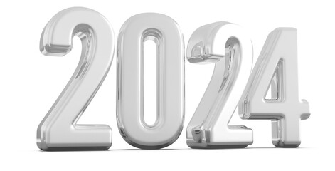 2024 New Year 3D Number Silver - Happy New Year
