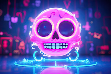 Cute skull with a futuristic gaming background