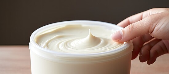Using a cream to moisturize dry skin due to psoriasis, eczema, and other dry conditions. - obrazy, fototapety, plakaty
