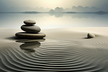 Minimalistic zen style with stacked pebbles