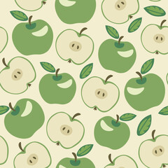 Apples cute trendy pattern. Green juicy fruits seamless vector illustration in trendy style. Gentle and elegant digital paper for packaging, textile, wrapping paper, for markets, advertising and kitch