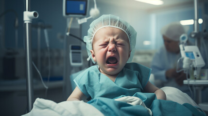 Crying baby receive vaccine in the hospital - obrazy, fototapety, plakaty