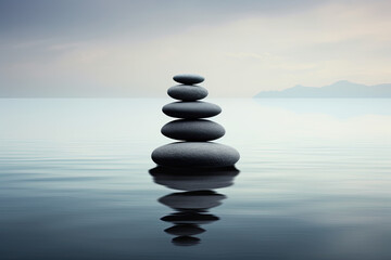 Zen stones in water, peaceful and calm