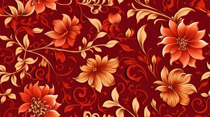Türaufkleber Red floral seamless pattern background © Kanachi Graphics