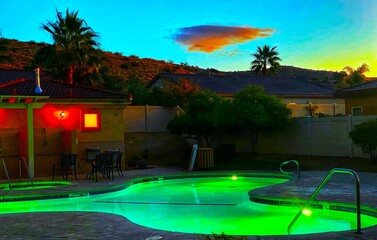 Community pool at night
