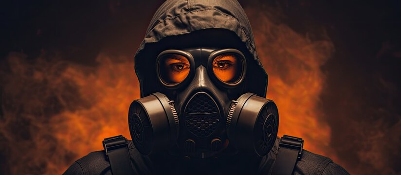 Person dons gas mask.