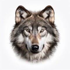 Close-up of a wolf against a white background.