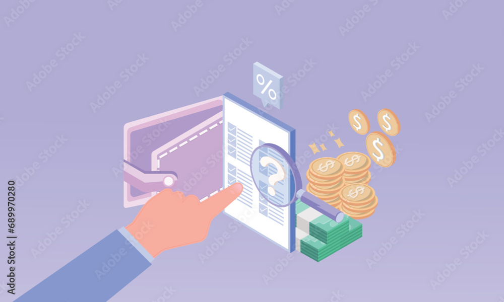 Poster 3d form with completed list and calculator plan implementation concept.on pastel purple background.3