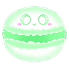 Cute Green Macaron Mascot Character Kawaii Cartoon illustration French Dessert Cute Dessert