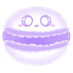 Cute Purple Macaron Mascot Character Kawaii Cartoon illustration French Dessert Cute Dessert