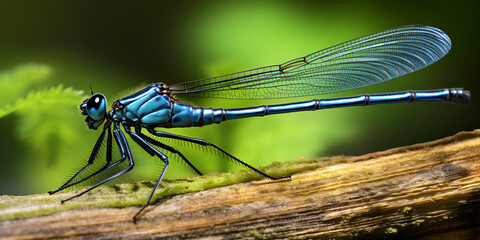 A dragonfly sits wooden ranch   Exploring the Tranquility of a Dragonfly Resting on a Wooden Ranch AI Generative 