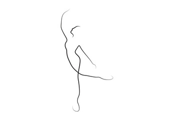 Single continuous line drawing ballerina in ballet motion. Sexy girl ballerina performs art dance concept. Vector illustration. Pro vector.