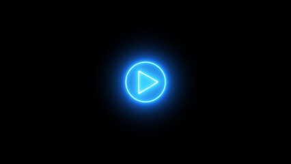 Blue color play button on black background. Start button. Neon glowing play button with neon circle. Play button icon. Neon shine play button. 3d rendering - illustration. - obrazy, fototapety, plakaty