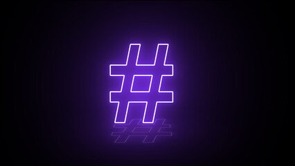 Neon hashtag sign. # icon. glowing Hashtag sign - colorful glowing outline symbol. Neon hashtag panoramic. Social media communication concept.