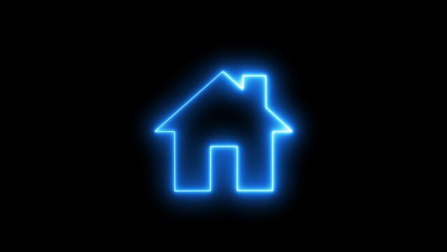 Glowing neon home button. Neon home panoramic. House, home building. Glowing sign isolated illustration.
