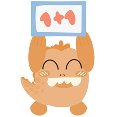 Cartoon illustration of dinosaurs in school, dinosaur elements holding school supplies in kindergarten