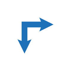 Double ended blue arrow. Dual sided arrow. Corner wide shape. Vector illustration and symbol.