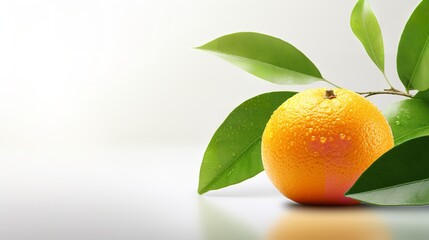 Perfect fresh orange fruit for advertising, featuring a green leaf on a white backdrop, Generative AI.