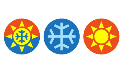 Set of icons of winter, summer and and all weather and any season. Sun and snowflake symbols and all-season sign.