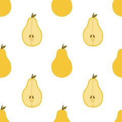 Seamless vector pattern with whole pear fresh fruit. Flat illustrations isolated on white background