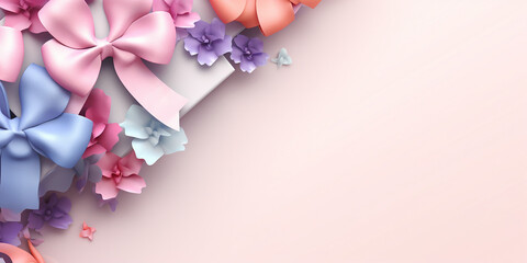 Celebrate with Style: Colored Ribbon Adorns a Gift Box in a Flat Lay on a Pink Background