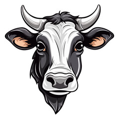 Cow Portrait Sticker, Cow mascot logo illustration, Cow character, generative ai