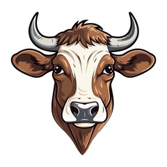 Cow Portrait Sticker, Cow mascot logo illustration, Cow character, generative ai